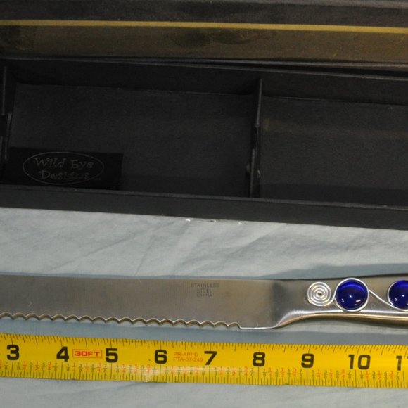 blue jeweled cake knife wedding athame stainless steel full tang wild - Picture 6 of 10